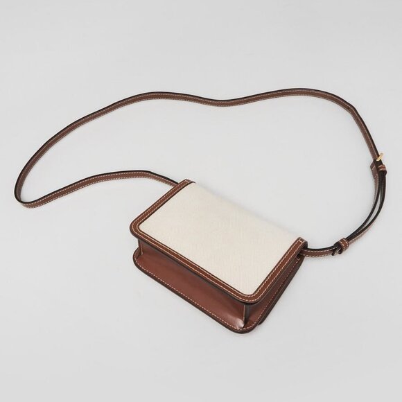 Burberry Brown/White Leather/Canvas Mini TB Shoulder Bag - Picture 3 of 10